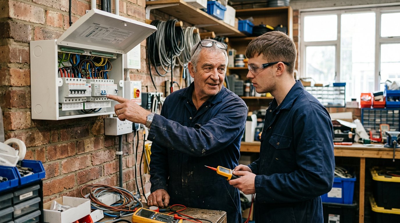 A YAZ senior electrician mentoring an apprentice