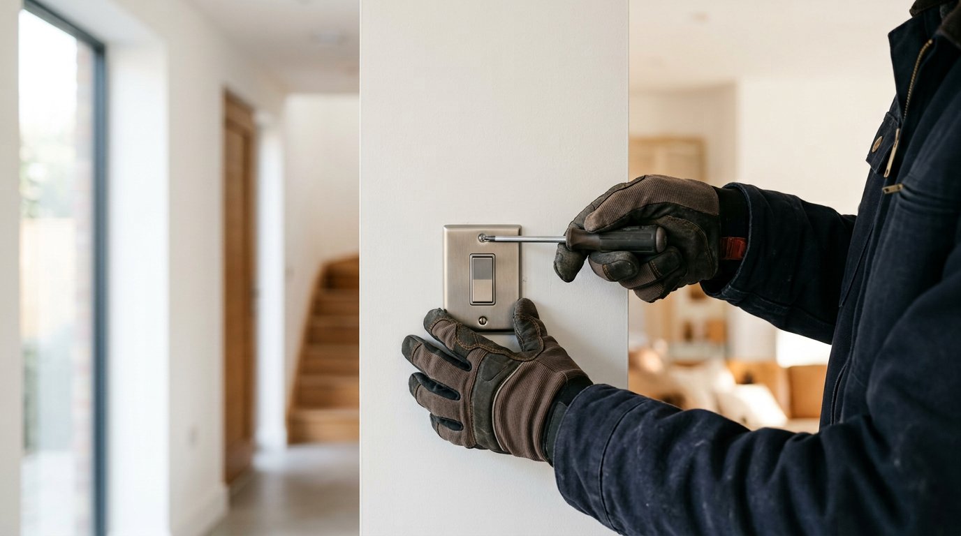 Electrician installing a light switch in a modern Dublin home